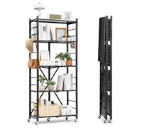 VEVOR Scaffale Portaoggetti Pieghevole a 5 Ripiani con Ruote, 330 x 710 x 1680 mm, Scaffale in Metallo Pieghevole, Robusto Resistente Senza Montaggio, Ideale per Garage, Cucina, Cantina Nero