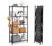 VEVOR Scaffale Portaoggetti Pieghevole a 5 Ripiani con Ruote, 360 x 810 x 1830 mm, Scaffale in Metallo Pieghevole, Robusto Resistente Senza Montaggio, per Garage, Cucina, Cantina Nero