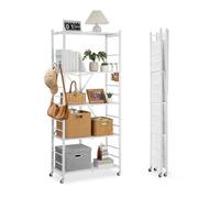 VEVOR Scaffale Portaoggetti Pieghevole a 5 Ripiani con Ruote, 360 x 810 x 1830 mm, Scaffale in Metallo Pieghevole, Robusto Resistente Senza Montaggio, per Garage, Cucina, Cantina Bianco
