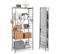 VEVOR Scaffale Portaoggetti Pieghevole a 5 Ripiani con Ruote, 360 x 810 x 1830 mm, Scaffale in Metallo Pieghevole, Robusto Resistente Senza Montaggio, per Garage, Cucina, Cantina Grigio