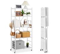VEVOR Scaffale Portaoggetti Pieghevole a 5 Ripiani con Ruote, Scaffale in Metallo Pieghevole, Robusto Resistente Senza Montaggio, Ideale per Garage, Cucina, Cantina Bianco 380 x 710 x 1630 mm