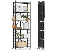 VEVOR Scaffale Portaoggetti Pieghevole a 6 Ripiani con Ruote, 300 x 610 x 1830 mm, Scaffale in Metallo Pieghevole, Resistente, Senza Montaggio, per Garage, Cucina, Cantina, Nero Capacità 340 kg