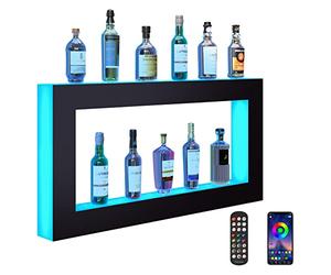 VEVOR Scaffale Rettangolare per Vino da Bar, Scaffale da Bar Illuminato a LED Telecomando RF Controllo App, Mensola a Cornice Portabottiglie da Bar Illuminazione per Bevande 2 Ripiani 1210x600x114mm