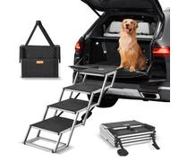 VEVOR Scala Gradini Larghi per Auto per Cani 4 Gradini, Rampa Pieghevole con Superficie Antiscivolo, Animali Domestici Gradini Portatili in Alluminio Leggero per SUV e Camion, Supporta Fino a 68 KG