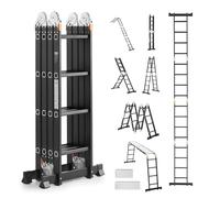 VEVOR Scala pieghevole multiuso 7 in 1, con telaio a 4 gradini con ponteggi, scala telescopica con ponteggi, portata di 4,7 m, resistente, capacità 150 kg, per casa e esterni