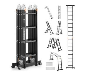 VEVOR Scala Pieghevole Multiuso, Scala a Pioli Estensibile Alta, Struttura a A con 4 Gradini e Scala Telescopica per Ponteggi, Altezza 4,7 m, Scala per Impieghi Gravosi, Capacità 149,7 kg per Casa
