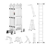 VEVOR Scala Pieghevole Multiuso, Scala Telescopica Regolabile 3 Gradini con Struttura ad A, Scala Estensibile per Impieghi Gravosi con Altezza 3,7 m Capacità 149,7 kg per Lavori Domestici all'Aperto