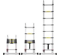 VEVOR Scala Telescopica a Forma di A da 5029,2 mm Scala Estensibile in Alluminio, Capacità di 170 kg Scala Pieghevole con Retrazione Multi-pulsante, con Barra Stabilizzatrice, per Camper, Roulotte