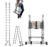 VEVOR Scala Telescopica A Frame, Capacità di Carico di 170 kg Scala Estensibile in Acciaio Inossidabile, Altezza Massima di 4985 mm Barra di Bilanciamento per Casa, Camper, Soffitta
