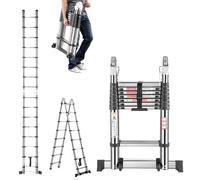 VEVOR Scala Telescopica A Frame, Capacità di Carico di 170 kg Scala Estensibile in Acciaio Inossidabile, Altezza Massima di 4985 mm Barra di Bilanciamento per Casa, Camper, Soffitta