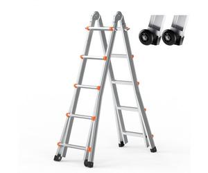 VEVOR Scala Telescopica A Frame, Scala Estensibile Compatta in Alluminio 5120 mm, Scala Pieghevole Portatile, Scala Telescopica per Camper, Compiti a Casa, Tetto Interno ed Esterno, Carico 149,7 kg