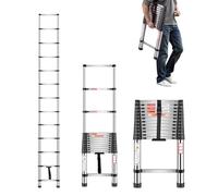 VEVOR Scala Telescopica Portatili a 13 Gradini, Capacità di Carico di 170 kg Scala Estensibile Leggera in Acciaio Inossidabile da 3740 mm Piedini Antiscivolo, per Casa, Camper, Soffitta