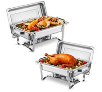 VEVOR Scaldavivande a Buffet 7,5 L Set di Scaldavivande, 2 Pezzi con 2 Pentole, Distributore di Calore per Catering Rettangolare con Coperchio, Porta Carburante, per Matrimoni Feste Banchetti, Argento