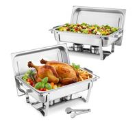 VEVOR Scaldavivande a Buffet Rettangolare, 2 Pezzi Scaldavivande per Catering da 9 L in Acciaio Inox, con Manico Cavo, 1 Pinza per Alimenti, Coperchio, Porta Combustibile, per Banchetti, Feste