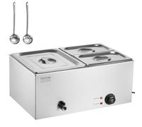 VEVOR Scaldavivande Commerciale 16 L Piastra Riscaldante Elettrica 1 x 1/2 Dimensioni + 2 x 1/4 Dimensioni, 1200 W Scaldavivande da Tavolo in Acciaio Inossidabile 30-85 °C Controllo della Temperatura