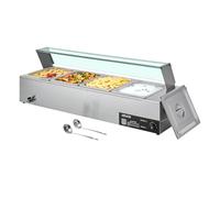 VEVOR Scaldavivande Commerciale 4 Contenitori da 1/2, Contenitore Riscaldante Elettrico in Acciaio Inox da 1,5 kW con Coperchio in Vetro Set di Scaldavivande per Catering, Ristoranti Feste