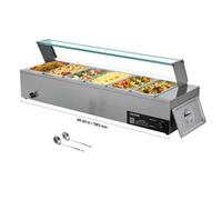 VEVOR Scaldavivande Commerciale 6 x 1/3 Teglie da Buffet con Coperchio in Vetro
