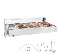 VEVOR Scaldavivande Commerciale a 10 Vaschette, Tavolo Elettrico a Vapore 10 x 7,57 L, Coperchio in Vetro, Bagnomaria Buffet in Acciaio Inox 1700 W, Controllo Temperatura 30-85°C Ristoranti, Argento