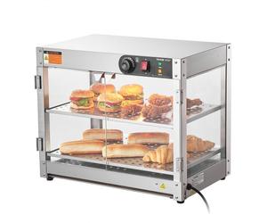 VEVOR Scaldavivande Commerciale a 2 Livelli 800 W con Luce per Migliorare l'Esposizione degli Alimenti, Controllo Temperatura 30 ℃ ~ 85 ℃, Capacità 58 Litri per Hamburger, Pizza, Pane, Pollo Fritto