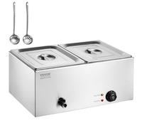 VEVOR Scaldavivande Commerciale a 2 Vaschette, Tavolo a Vapore Elettrico 17L, Piroscafo a Vapore da Banco Acciaio Inox da 1200W Controllo Temperatura 30-85°C per Catering e Ristoranti, Argento