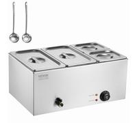 VEVOR Scaldavivande Commerciale a 4 Vaschette, Tavolo a Vapore Elettrico da 15,5 L, Piroscafo a Vapore da Banco in Acciaio Inox 1200 W con Controllo della Temperatura da 30-85°C per Catering, Argento