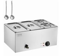 VEVOR Scaldavivande Commerciale a 4 Vaschette, Tavolo a Vapore Elettrico da 15,5 L, Piroscafo a Vapore da Banco in Acciaio Inox 1200 W con Controllo della Temperatura da 30-85°C per Catering, Argento