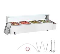 VEVOR Scaldavivande Commerciale a 4 Vaschette, Tavolo Elettrico a Vapore 4 x 7,57 L, Coperchio in Vetro, Bagnomaria Buffet in Acciaio Inox 1500 W, Controllo Temperatura 30-85°C per Catering, Argento