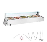 VEVOR Scaldavivande Commerciale a 5 Vaschette, Tavolo Elettrico a Vapore 5 x 7,57 L con Coperchio in Vetro, Bagnomaria Buffet in Acciaio Inox 1700 W, Controllo Temperatura 30-85°C Catering, Argento