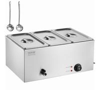 VEVOR Scaldavivande Commerciale Contenitore per Alimenti 16,5 L Piastra Riscaldante Elettrica 3 x 1/3 Dimensioni, 1200 W Scaldavivande da Tavolo in Acciaio Inox 30-85 °C Controllo della Temperatura