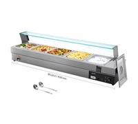 VEVOR Scaldavivande Commerciale da Banco Scaldavivande Elettrico 1500 W a Vapore con 5 Contenitori in Acciaio Inox Temperatura Regolabile tra 30 e 80 °C per Catering, Buffet Feste