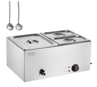 VEVOR Scaldavivande Commerciale da Banco Scaldavivande Elettrico a Vapore con 3 Contenitori (Dimensioni 1/2 1/4) 1200 W in Acciaio Inox Temperatura tra 30 e 80 °C per Catering, Buffet Feste