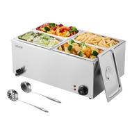 VEVOR Scaldavivande Commerciale da Banco Scaldavivande Elettrico a Vapore con 4 Contenitori (1/4 Dimensione) 1200 W in Acciaio Inox Temperatura tra 30 e 80 °C per Catering, Buffet Feste