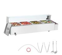 VEVOR Scaldavivande Commerciale a 4 Vaschette, Tavolo Elettrico a Vapore 4 x 7,57 L, Coperchio in Vetro, Bagnomaria Buffet in Acciaio Inox 1500 W, Controllo Temperatura 30-85°C per Catering, Argento