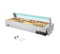 VEVOR Scaldavivande Commerciale, Scaldavivande Elettrico in Acciaio Inox da 1700 W con Coperchio in Vetro, Bagnomaria da Banco a 12 Teglie, con Mestoli per Zuppa e Forati, per Ristoranti