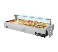 VEVOR Scaldavivande Commerciale, Scaldavivande Elettrico in Acciaio Inox da 1700 W con Coperchio in Vetro, Bagnomaria da Banco a 10 Teglie, con Mestoli per Zuppa e Forati, per Ristoranti
