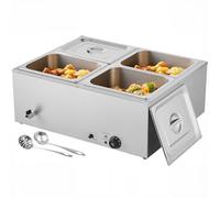 VEVOR Scaldavivande Elettrico Commerciale, in Acciaio Inox da 1500 W con Coperchio, Bagnomaria da Banco a 4 Teglie con Riscaldamento Rapido e Mestoli Forati, per Catering, Ristoranti, Feste