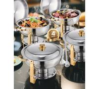 VEVOR Scaldavivande per Buffet con 4 Padelle, Distributore di Calore Rotondo per Ristorazione con Coperchio, Porta Carburante e Vaschetta per l'Acqua per Matrimoni, Feste, Dorato 4,7 L