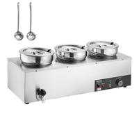 VEVOR Scaldazuppe Elettrico 850 x 378 x 310 mm Scaldavivande Commerciale in acciaio inox 3 x 8,14 L 1200 W Temperatura Regolabile 30-85 °C Protezione da Bruciature a Secco per Buffet del Ristorante