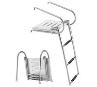 VEVOR Scaletta per Barca in Acciaio Inox, Scaletta Telescopica Pieghevole a 3 Gradini, con Piattaforma e Corrimano, Portata Fino a 181 kg, Gradini Ampi e Antiscivolo, per Fuoribordo, Yacht e Pontoni