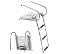 VEVOR Scaletta per Barca in Acciaio Inox, Scaletta Telescopica Pieghevole a 3 Gradini, con Piattaforma e Corrimano, Portata Fino a 181 kg, Gradini Ampi e Antiscivolo, per Fuoribordo, Yacht e Pontoni