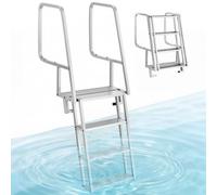 VEVOR Scaletta per Molo Ribaltabile a 4 Gradini, Scala Pontile in Lega di Alluminio Resistente, Gradini Antiscivolo Larghi, Portata Max 159 kg, Con Corda di Sollevamento, per Laghi, Piscine e Parche