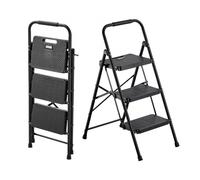 VEVOR Scaletta Pieghevole Salvaspazio con 3 Gradini, con Ampio Pedale Antiscivolo e Comoda Impugnatura, Scala in Acciaio Portatile Leggera con Capacità di 272 kg, Multiuso per Cucina, Casa, Nero