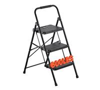 VEVOR Scaletta Pieghevole Salvaspazio con 3 Gradini, con Ampio Pedale Antiscivolo e Comoda Impugnatura, Scala in Acciaio Portatile Leggera con Capacità di 272 kg, Multiuso per Cucina, Casa, Nero