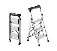 VEVOR Scaletta Pieghevole Salvaspazio con 3 Gradini con Ampio Pedale Antiscivolo e Impugnatura Comoda, Scala a Pioli Portatile in Alluminio con Capacità di 150 kg, Multiuso per Cucina, Casa