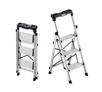 VEVOR Scaletta Pieghevole Salvaspazio con 3 Gradini con Ampio Pedale Antiscivolo e Impugnatura Comoda, Scala a Pioli Portatile in Alluminio con Capacità di 150 kg, Multiuso per Cucina, Casa