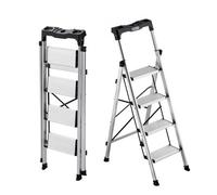 VEVOR Scaletta Pieghevole Salvaspazio con 4 Gradini con Ampio Pedale Antiscivolo e Impugnatura Comoda, Scala a Pioli Portatile in Alluminio con Capacità di 150 kg, Multiuso per Cucina, Casa