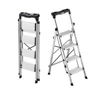 VEVOR Scaletta Pieghevole Salvaspazio con 4 Gradini con Ampio Pedale Antiscivolo e Impugnatura Comoda, Scala a Pioli Portatile in Alluminio con Capacità di 150 kg, Multiuso per Cucina, Casa