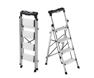 VEVOR Scaletta Pieghevole Salvaspazio con 4 Gradini con Ampio Pedale Antiscivolo e Impugnatura Comoda, Scala a Pioli Portatile in Alluminio con Capacità di 150 kg, Multiuso per Cucina, Casa