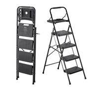 VEVOR Scaletta Pieghevole Salvaspazio con 4 Gradini con Ampio Pedale Antiscivolo, Impugnatura Comoda, Scala Portatile in Acciaio con Capacità di 272 kg, Multiuso per Cucina, Casa, Casa e Ufficio