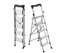 VEVOR Scaletta Pieghevole Salvaspazio con 5 Gradini con Ampio Pedale Antiscivolo e Impugnatura Comoda, Scala a Pioli Portatile in Alluminio con Capacità di 150 kg, Multiuso per Cucina, Magazzino